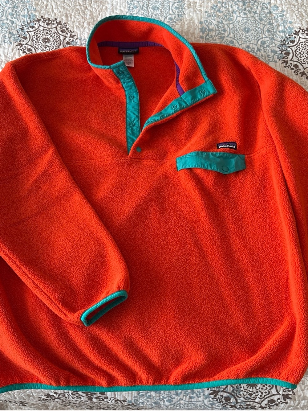 Patagonia Men’s Zip-Up Fleece Pullover - Bright Orange with Teal Trim